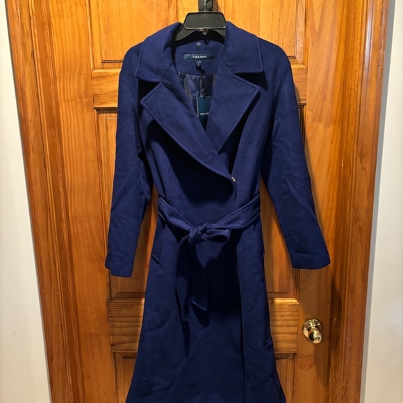 Cole Haan Women's Belted Wool Blend Coat in Blue Size 2 NWT - Picture 2 of 8